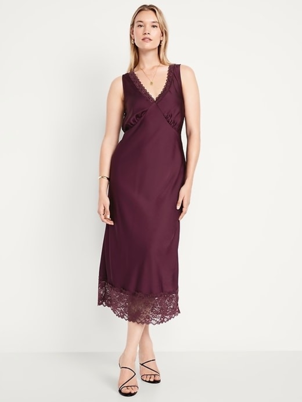 Old Navy Plum Lace-Trim Satin Slip Dress